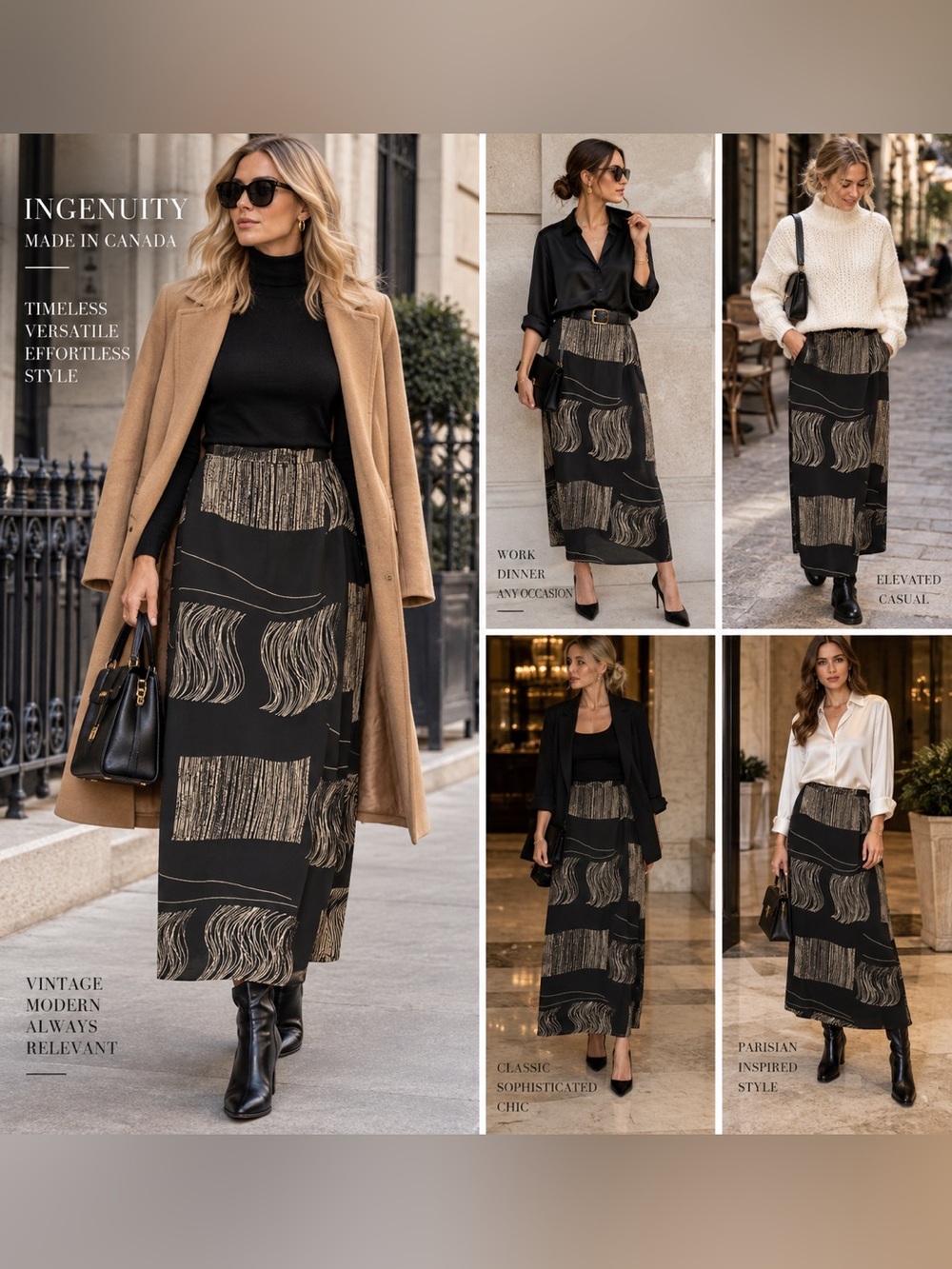 Black & Gold Patterned Maxi Skirt